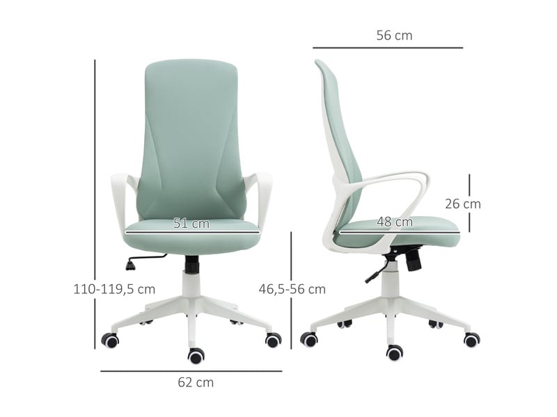  Fauteuil de bureau pivotant, réglable en hauteur, avec accoudoirs, fonction inclinable, dossier haut, 62 x 56 x 110-119,5 cm, vert  - Conforama E