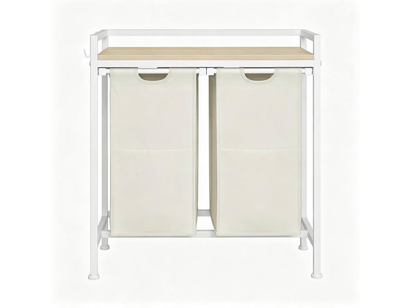  Trieur de linge à 2 compartiments avec tablette, chêne clair et blanc, 70 x 30 x 71 cm  - Conforama A