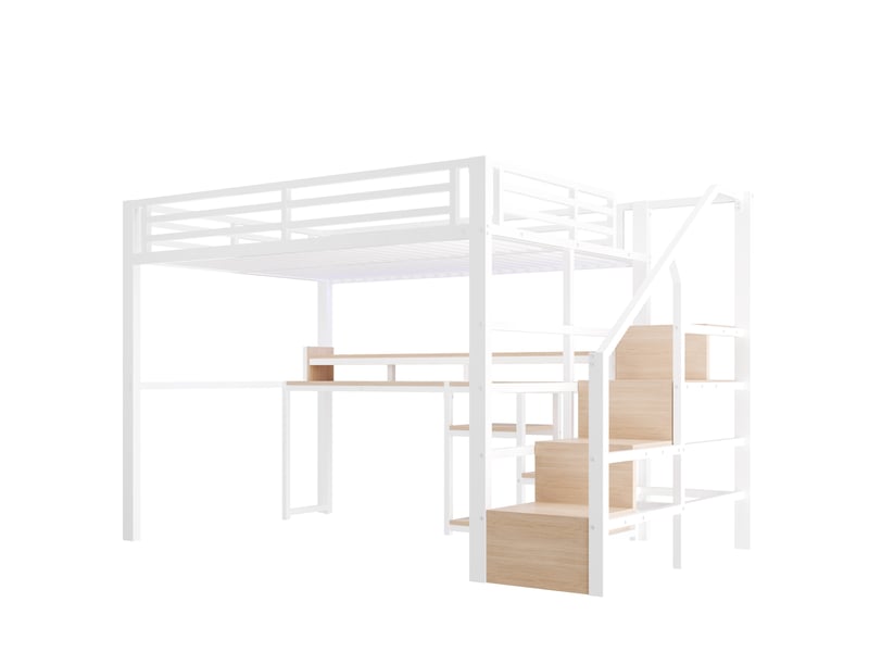  Lit mezzanine 140 × 200 cm 2 places avec armoire-échelle, étagères, led, usb et usb-c, sans matelas, blanc  - Conforama A