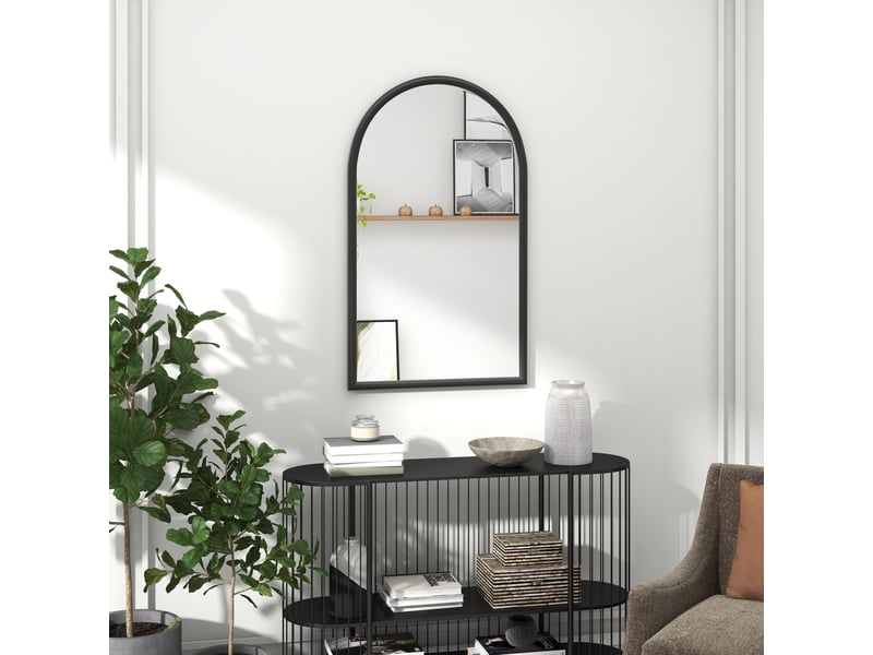  Miroir mural arche, 110 x 65 cm cadre en bois, miroir arqué pour le salon, la chambre, l'entrée, noir  - Conforama A
