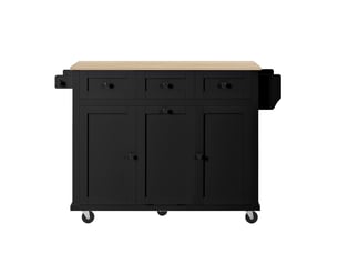 Îlot de cuisine sur roulettes noir avec plan de travail extensible et compartiment poubelle, desserte de cuisine mobile
