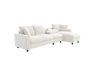 Canapé 4 places modulable en chenille beige avec ports usb