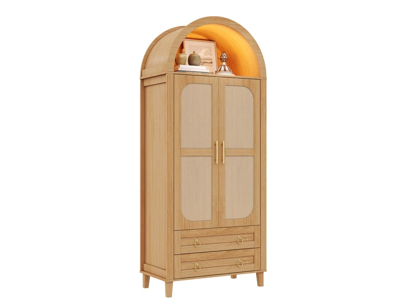  Armoire 76x50x184 cm à 2 portes avec lumière LED intégrée, en panneau de particules et mdf, coloris naturel, design simple  - Conforama A