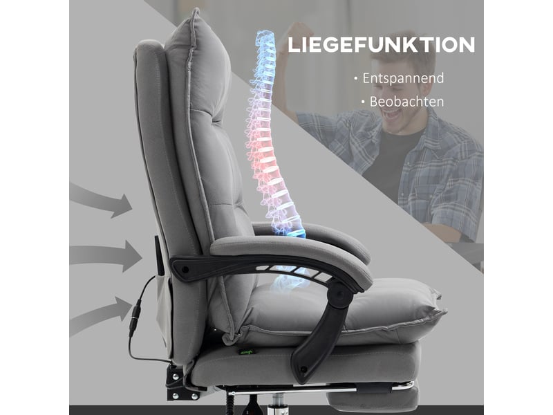  Fauteuil de bureau massage chauffant,66x74x114-121,5 cm,inclinable,gris foncé  - Conforama E
