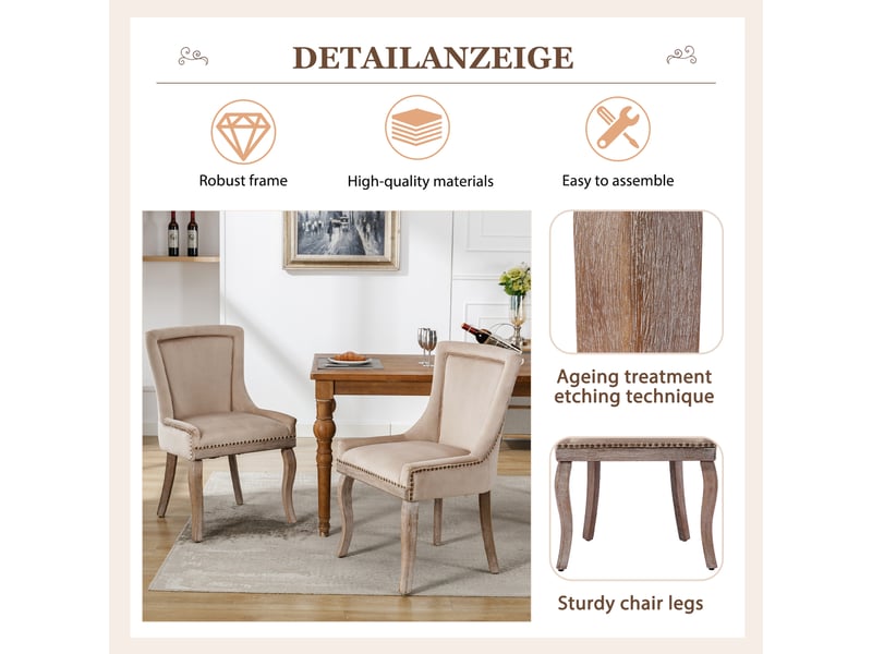  Lot de 4 chaises de salle à manger en velours beige, pieds en bois massif PP306864AAB-4 - Conforama D