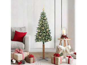 Sapin de noël - arbre de noël mince vert 150 cm pvc et bois de pin massif