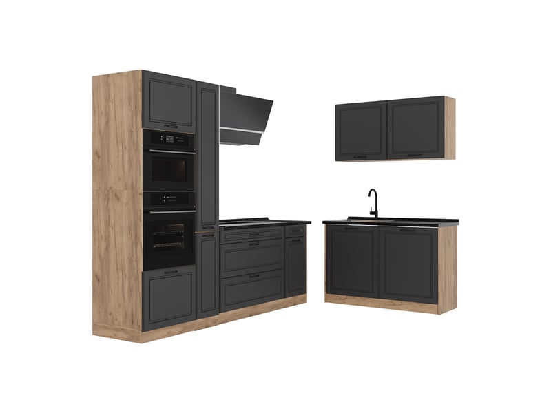 Vicco cuisine en angle, anthracite campagnechêne doré, 230 x 120 cm plan de travail anthracite - Conforama A