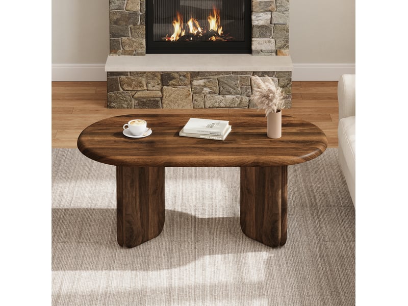  Table basse ovale fixe avec plateau et pieds arrondis, style moderne, pour salon, en mdf, finition noyer, 99 × 50 × 40 cm  - Conforama C