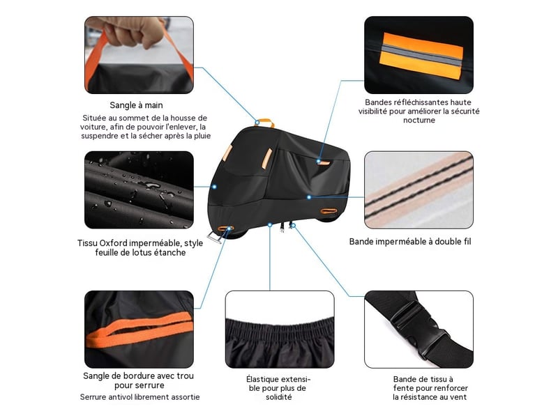  Housse de moto exterieur etanche universelle extérieure 4 bandes réfléchissantes 295x110x140cm  - Conforama D