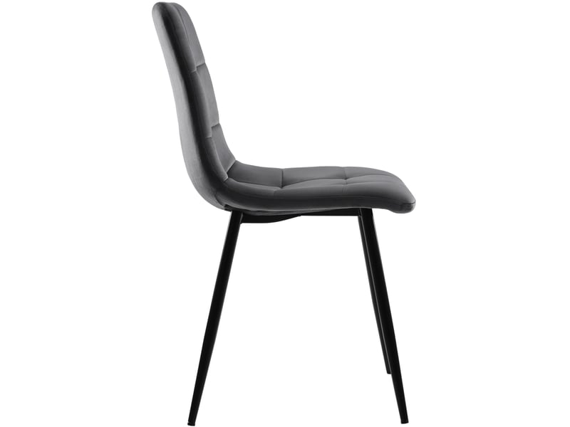  Lot de 4 chaises de salle à manger en velours gris – design moderne capitonné avec pieds en métal noir et protection des sols  - Conforama E