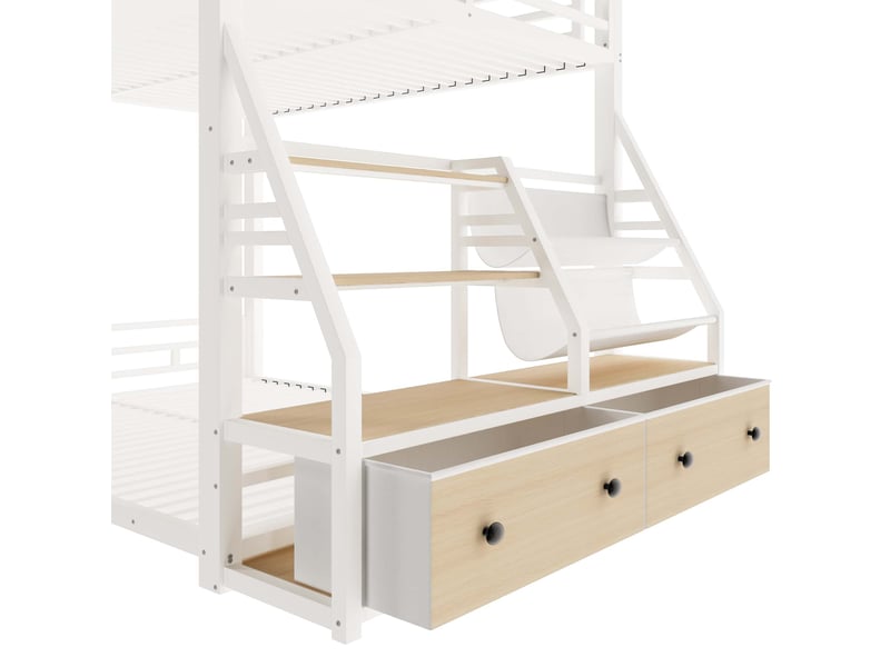 Lit superposé enfant, 140x200 cm, avec éclairage led latéral et étagères de rangement, structure en métal, blanc - Conforama E
