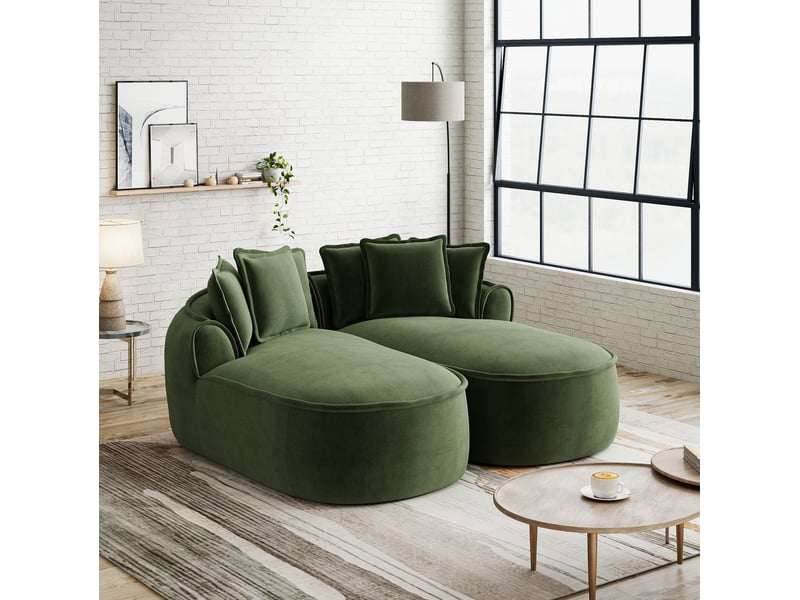  Canapé compressé modulable 2pl 184x164x67 cm, pour salon, bureau, chaise longue très profonde, coussins, chenille, vert  - Conforama E