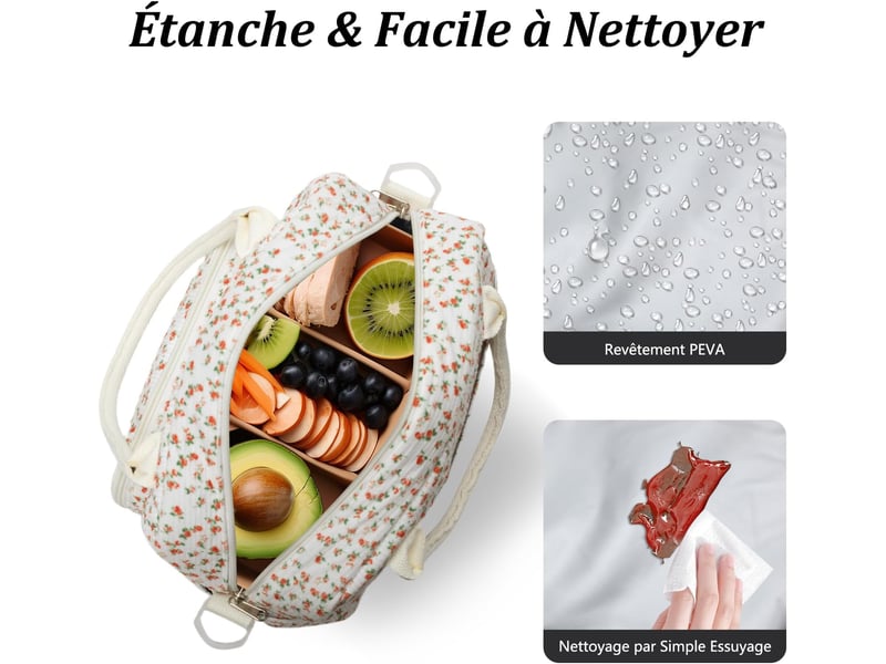 Sac isotherme repas femmes, 12l grande lunch box isotherme, sac réutilisable imperméable avec bandeoulière pour filles et adultes, pour étudian  - Conforama D