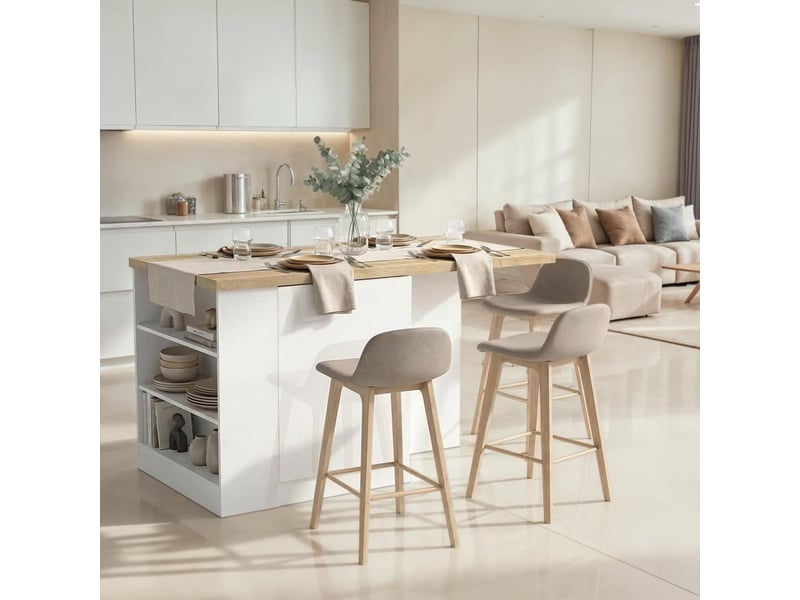  Ilot de cuisine 160cm avec angle laqué blanc plateau aspect bois finition cadiz - alva ALVA - Conforama E