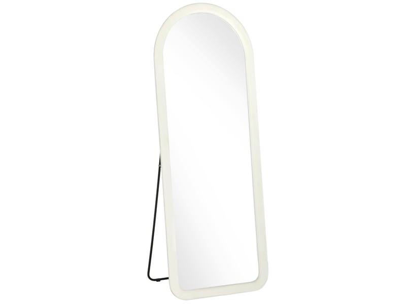  Miroir de sol arqué pleine longueur 160x60cm, grand miroir sur pied ou mural, verre trempé, cadre effet velours, crème  - Conforama A