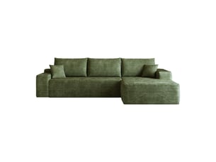 Canapé d'angle compressé réversible fixe <strong>KORFEE</strong> <strong></strong> 3 places Velours côtelé Vert