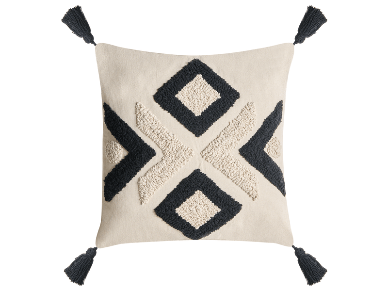 Lot de 2 coussins décoratifs saraca coton 45 x 45 cm noirbeige motif géométrique - Conforama D