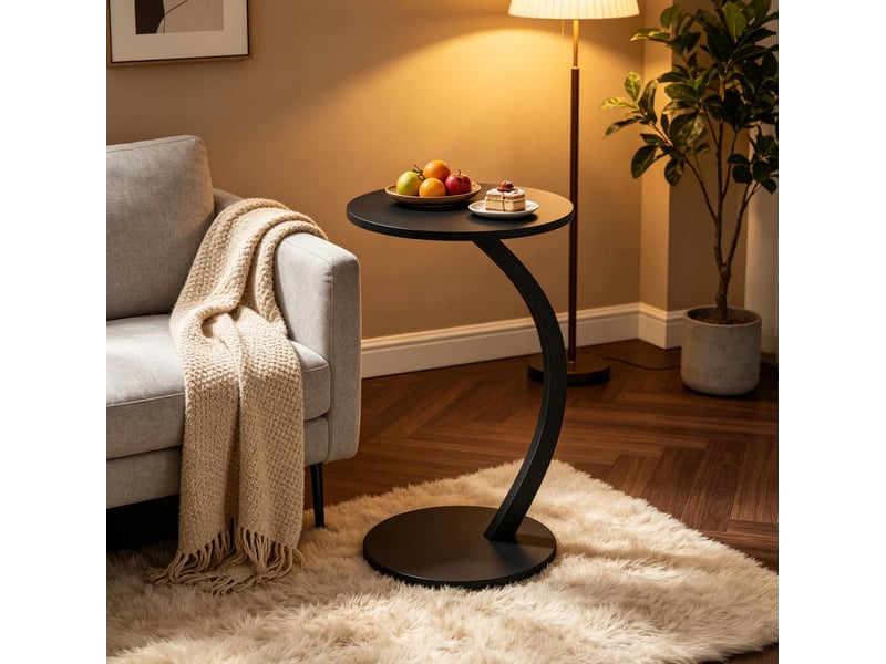  Table d'appoint 40x40x65 cm en forme de c mdf métal noire  - Conforama B
