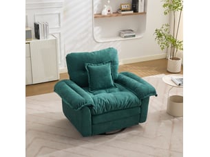 Fauteuil 116x84x96 cm, pivotant 360°, assise confort, coussin de soutien, pour salon, chambre, bureau, chenille vert