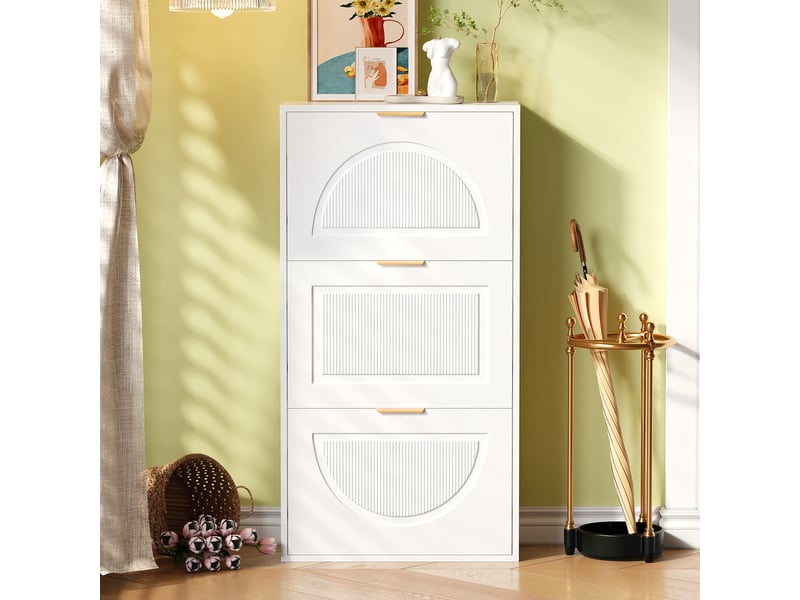  Meuble à chaussures - 60x24x114cm - meuble d'entrée étroit avec 3 abattants, séparateurs réglables, anti-basculement - blanc mat  - Conforama B