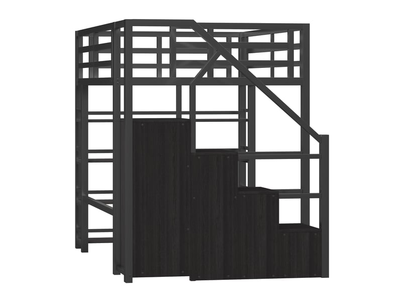  Lit métal noir 140x200 cm avec rangements: étagères, armoire et éclairage led - design moderne  - Conforama E