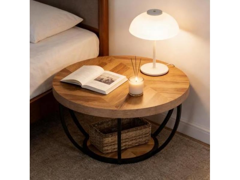  Table basse ronde 80x80x45 cm à 2 niveaux métal bois coloris bois  - Conforama D