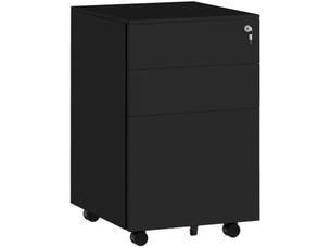 Caisson de bureau verrouillable 37 x 43,5 x 60 cm – noir – 3 tiroirs sur roulettes en acier avec frein