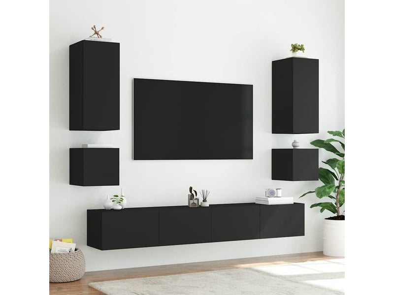  Meubles tv - banc tv - meuble de rangement muraux avec lumières led 2 pcs noir 40,5x35x40 cm  - Conforama E