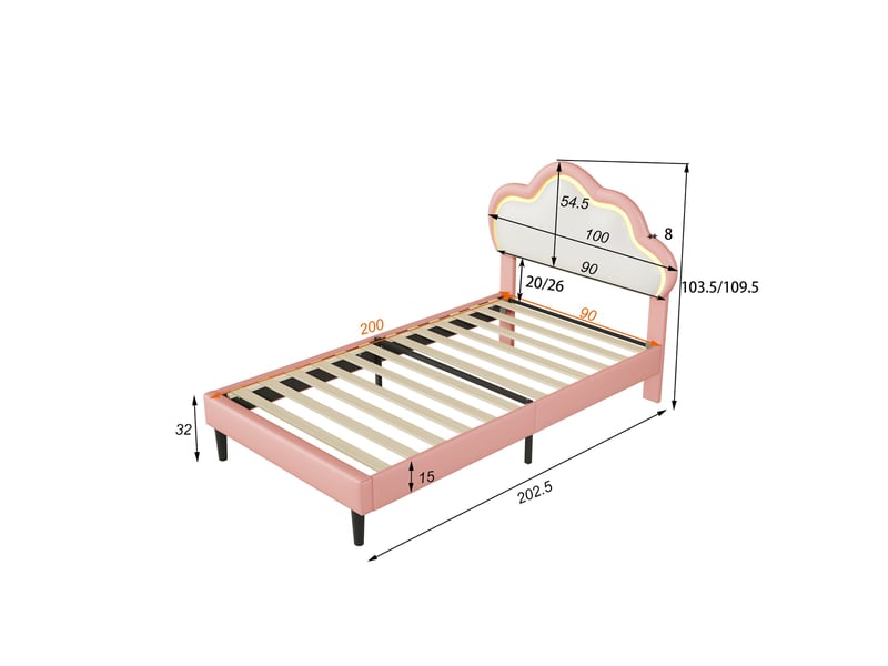  Lit simple 90x200 cm avec sommier, lit enfant, lit capitonné, blanc  - Conforama E