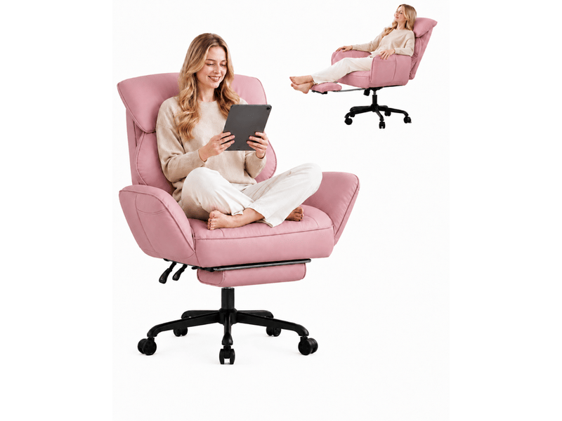 Dowinx fauteuil gaming ergonomique rose avec massage, ressorts ensachés, réglages multiples, revêtement en similicuir pu, grand format - Conforama A