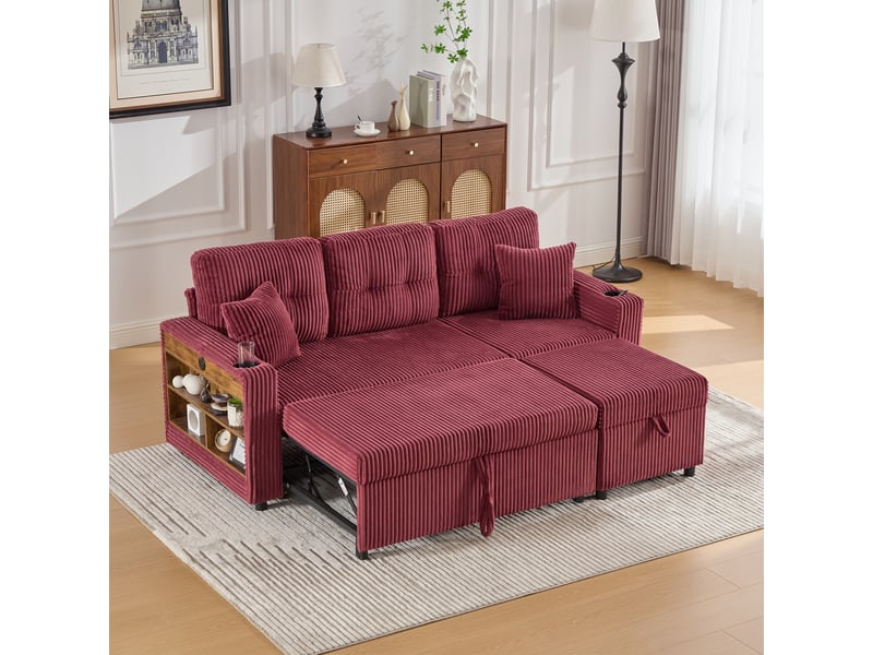  Canapé d'angle réversible convertible 3 places tissu led rouge  - Conforama B
