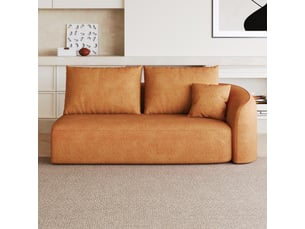 Canapé 2 places orange en tissu chenille, design moderne sans montage, 160 cm