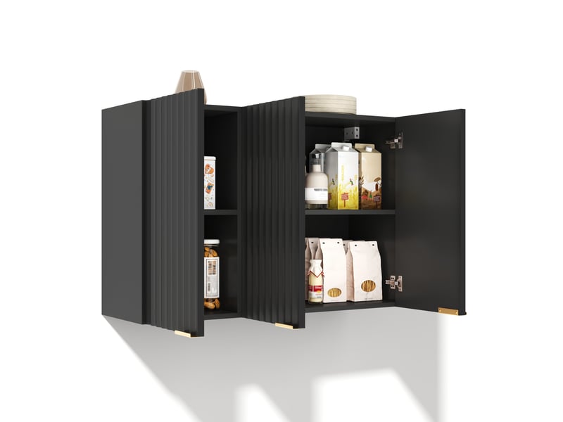  Meuble haut mural 90x29x60 cm à 3 portes avec finition noire  - Conforama A