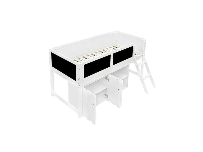 Lit mezzanine 90x200 cm avec armoire et garde-corps, pin et mdf blanc - Conforama W