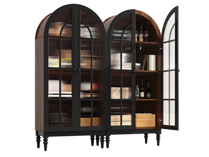  Buffet de cuisine haut 152x35,5x165 cm noir avec portes en verre et rangements  - Conforama A
