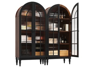 Buffet de cuisine haut 152x35,5x165 cm noir avec portes en verre et rangements