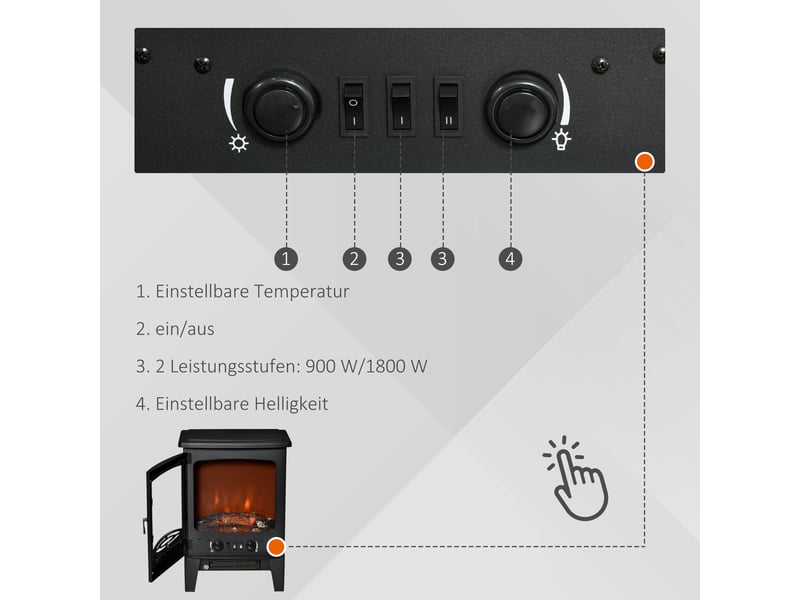  Cheminée électrique led, cheminée autoportante avec effet flamme, 9001800 w, noire  - Conforama E