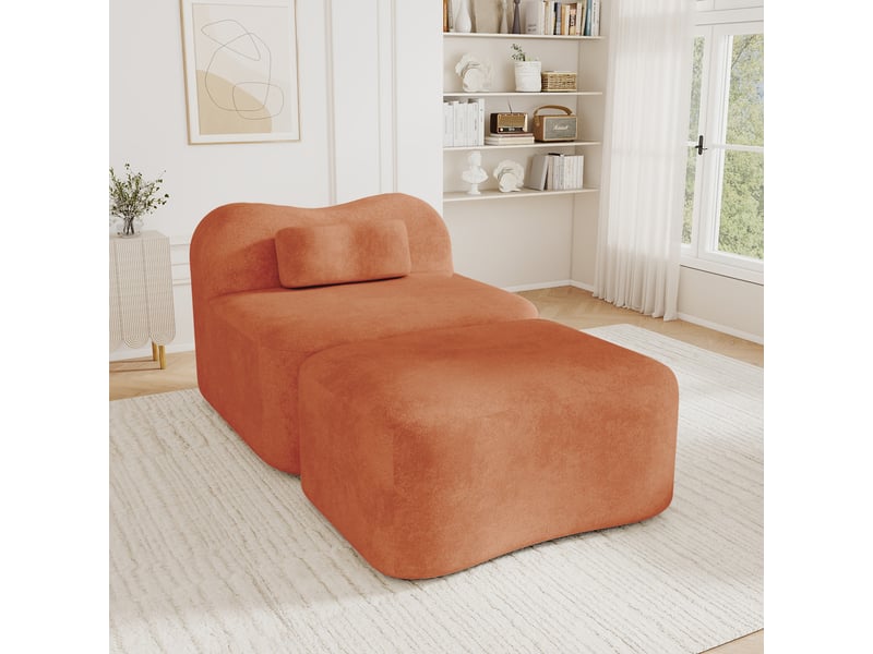 Canapé modulable, canapé 1 place, en tissu, orange, avec pouf, pour salon, chambre, adapté à l'espace de vie, appartement - Conforama C