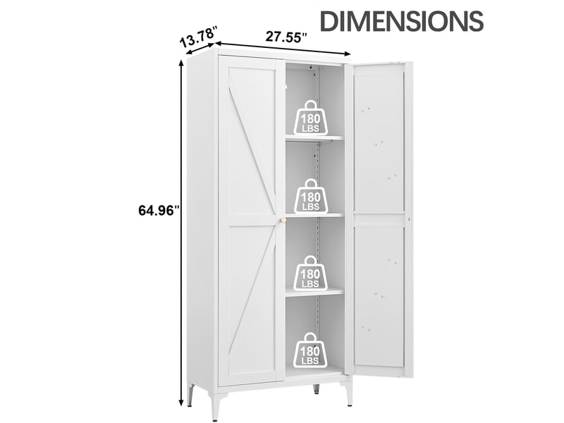  Armoire de rangement métallique blanche - grand meuble de cuisine et salon avec étagères réglables et poignées dorées  - Conforama B