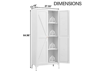Armoire de rangement métallique blanche - grand meuble de cuisine et salon avec étagères réglables et poignées dorées