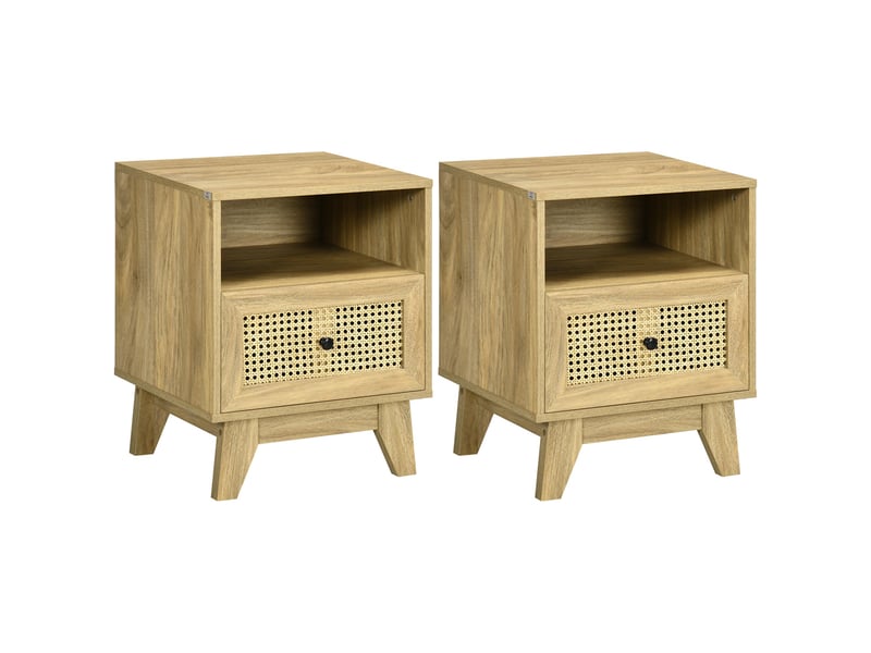  Lot de 2 tables de chevet  table de nuit avec 45 x 39 x 56,5 cm tiroir porte cannage et niche vintage  - Conforama B
