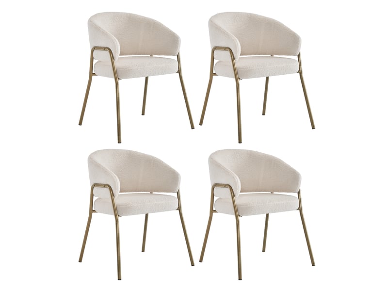 Lot de 4 chaises de salle à manger,49x48x78 cm,avec pieds dorés,tissu,blanc  - Conforama A