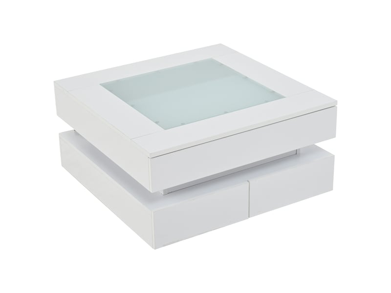  Table basse carrée avec 3 tiroirs, éclairage led et plateau en verre trempé pour salon, 70 × 70 × 35 cm  - Conforama A