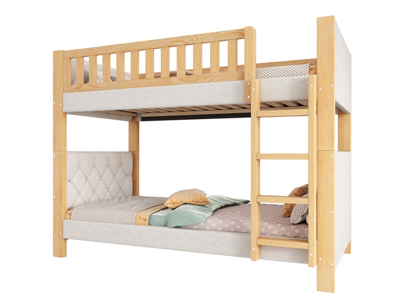  Lit superposé enfant 90x200 cm, structure de lit avec escalier droit 4 marches, sommier, bois mdf, gris, sans matelas  - Conforama A