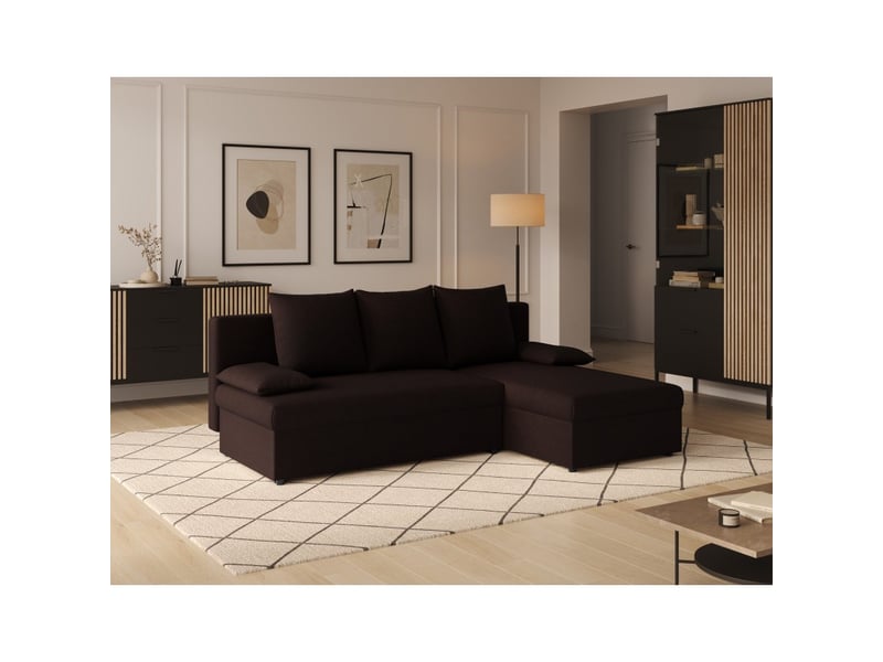 Canapé d'angle marron foncé 3 places convertible avec rangement 206x90x146cm gina - Conforama B