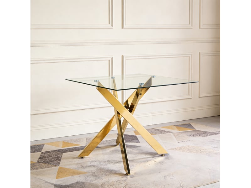  Ensemble table et 4 chaises de salle à manger en velours, pieds métal doré, style moderne et raffiné  - Conforama E