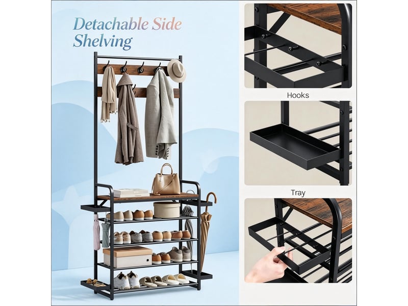  Porte-manteau d’entrée chic ouvert avec étagères, rangement polyvalent  - Conforama D