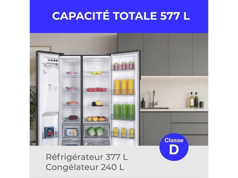  Frigo americain 577 l inox no frost avec distributeur eau et glace led CERANF577NFIXD - Conforama B