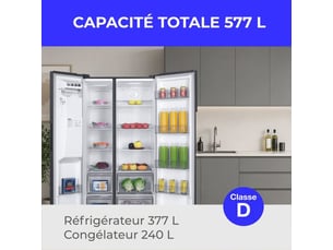Refrigerateur américain froid Ventilé (no frost): sans givre CONTINENTAL EDISON CERANF577NFIXD -  largeur 91 cm x hauteur 177 cm