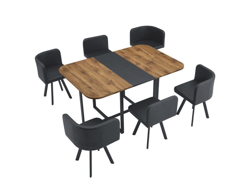  Ensemble table à manger, plateau effet bois, structure métal noir, 4–6 personnes, cuisine et salon  - Conforama D